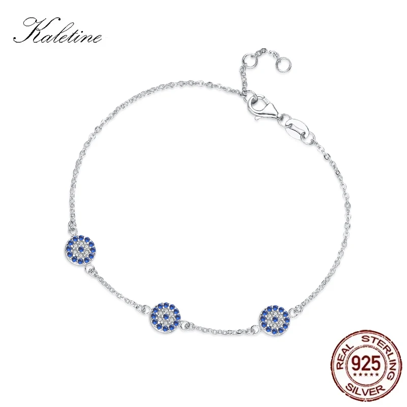 

KALETINE Good Luck Evil Eye Bracelets For Women 925 Sterling Silver Couple Bracelet Blue Round Blue CZ Charm Jewelry