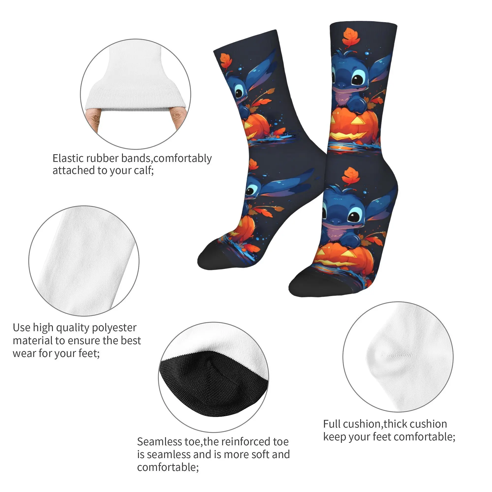 Lilo & Stitch Pumpkin Lantern Socks Men Women Polyester Casual Cartoon Cute Socks Hip Hop Spring Autumn Winter Middle Tube Socks