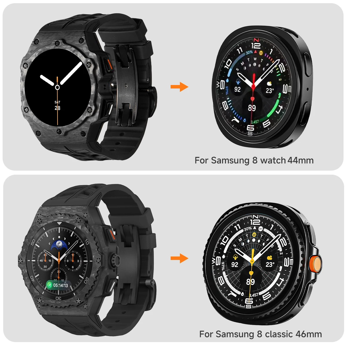 Luxury Modification Kit For Samsung Galaxy Watch 8 Classic 46mm Silicone Strap For 8 Watch 40 44mm Stainless Steel Modified Case