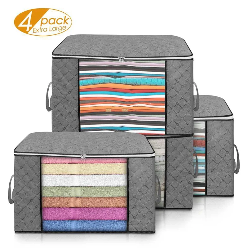 4Pcs/Set Clothes Quilt Storage Bag Blanket Closet Sweater Organizer Box Sorting Pouches Clothes Cabinet Container