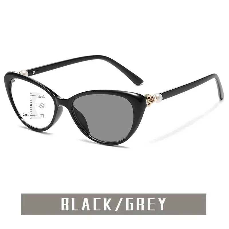 Ladies Fashion Multifocal Presbyopia Glasses Luxury Cat Eye Outdoor Anti-UV Eyeglasses Prescription Photochromic Bifocal Eyewear