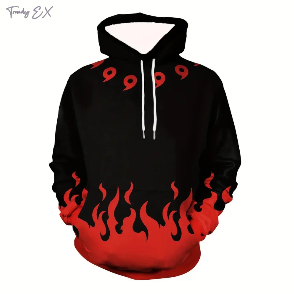 New Sweatshirt 3D Flame Print Street Cool Hoodies Fashion Harajuku Kangaroo Pocket Long Sleeves Graphic Hoodies Sweatshirt Man