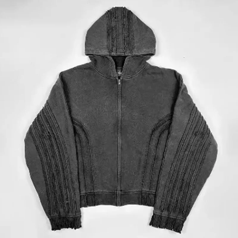 MWJQ High Street Vintage Cotton Heavy Wear Sweatershirt Maschile Hiphop Autunno Inverno Cerniera Moda Coppia allentata Top con cappuccio 010203