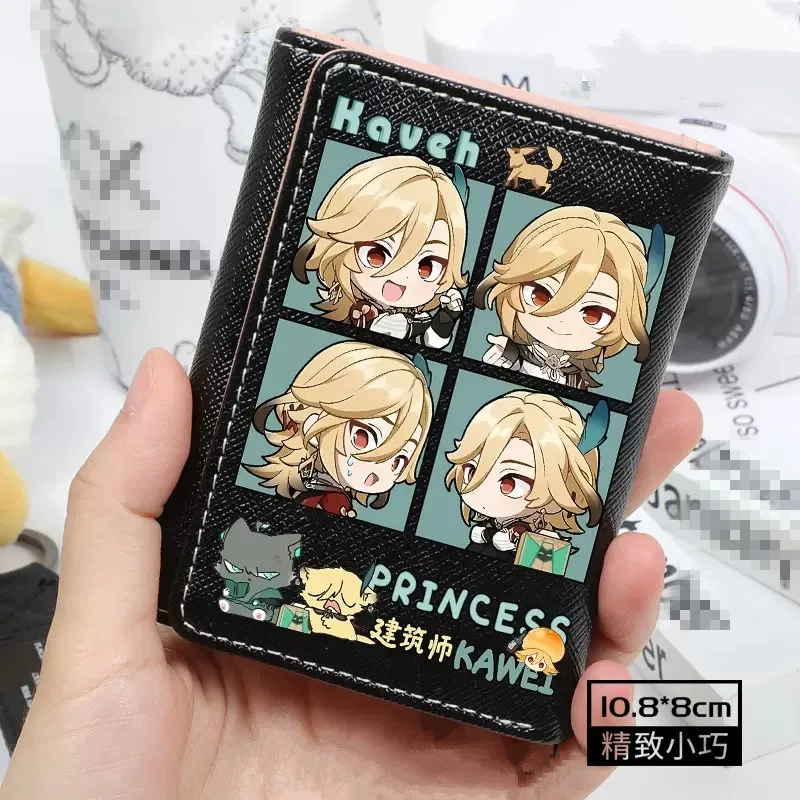 Cartera de Anime Genshin Impact para hombre y mujer, monedero de estudiante de dibujos animados, cartera corta de cuero PU, a la moda