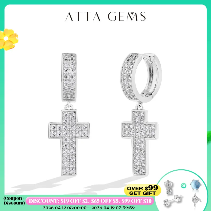 

ATTAGEMS Classic Moissanite Earrings for Women Cross Drop Earrings 925 Sterling Silver Wedding Party 18K Gold Plated Jewelry New