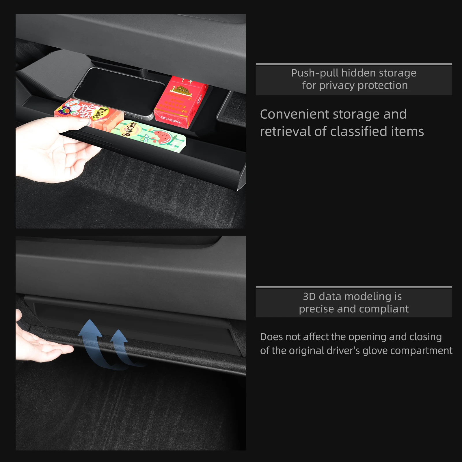 For Tesla Model 3 Highland Central Control Glove Box Storage Box Model3 2024 Car Storage Tray Stowing Organizer Car Accessories