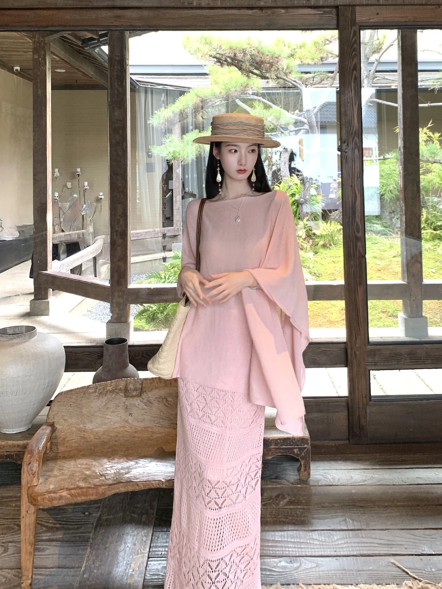 

WalkinDark Silk Kimono Cover up Shoulder Shawl Half Skirt Set Women's Fashion Spring Outfit Long Sleeve V-Neck Detail