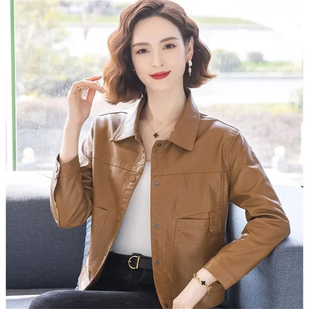 Jaqueta de couro feminina estilo curto 2025 primavera e outono nova versão coreana moda casual versátil pequena jaqueta pu topo