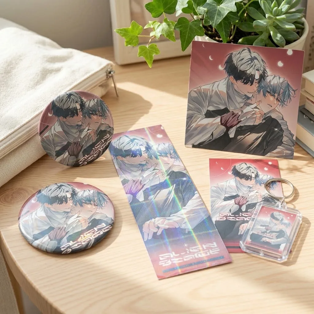 Alien Stage Anime Duo Pin Button Rainbow Iridescent Ticket Picture Card Key Ring Gift Present for Friends