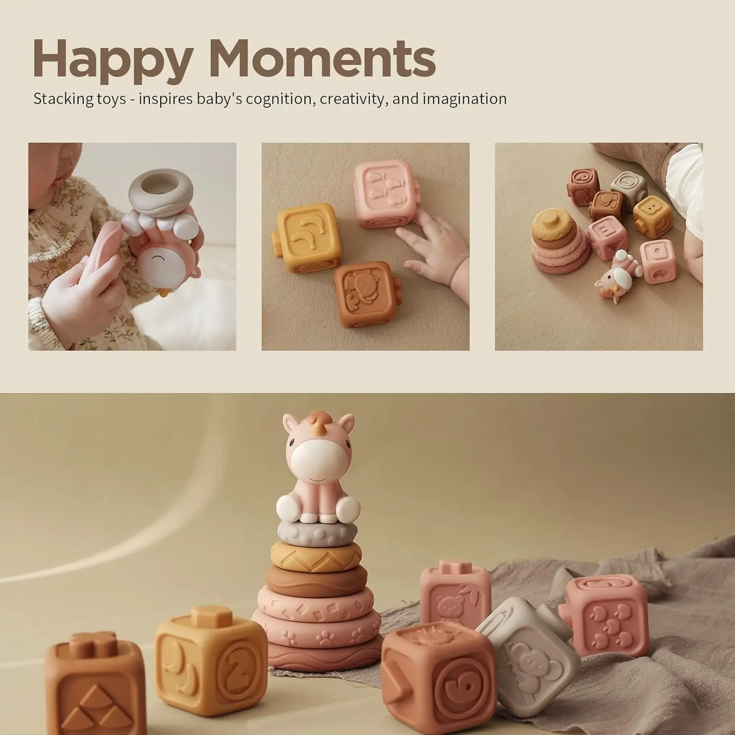 13 قطعة من ألعاب البناء والكتل، ألعاب التراص والتعشيش مع شكل حصان، أساسيات حديثي الولادة، هدايا لعبة التسنين بالضغط f