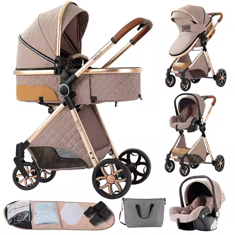 Portable 3 in 1 Baby Stroller with Car Seat Foldable Baby Pram Lightweight Infant Pushchair Travel Baby Stroller Car Seat Combo