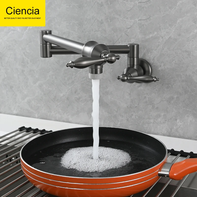 Ciencia Brass Pot Filler Faucet Foldable Kitchen Faucet Dual Functional Faucet with 2 Handles Tap Wall-Mounted Only Cold Water