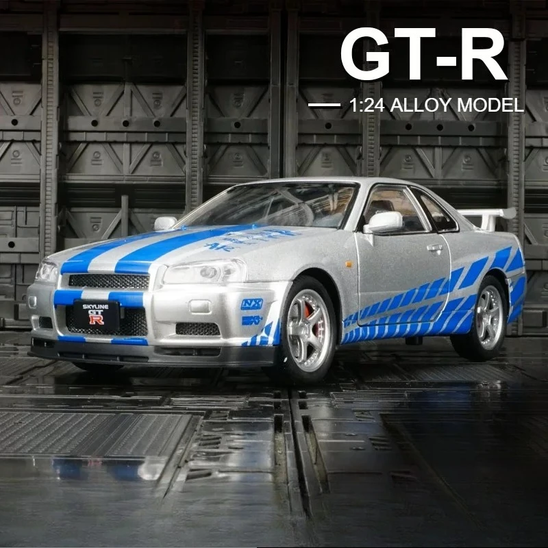 

1:24 Alloy JDM GTR R34 Sports Car Alloy Diecast Car Model Sound Light Toy Simulation Advanced Decorative Toys Birthday Gift