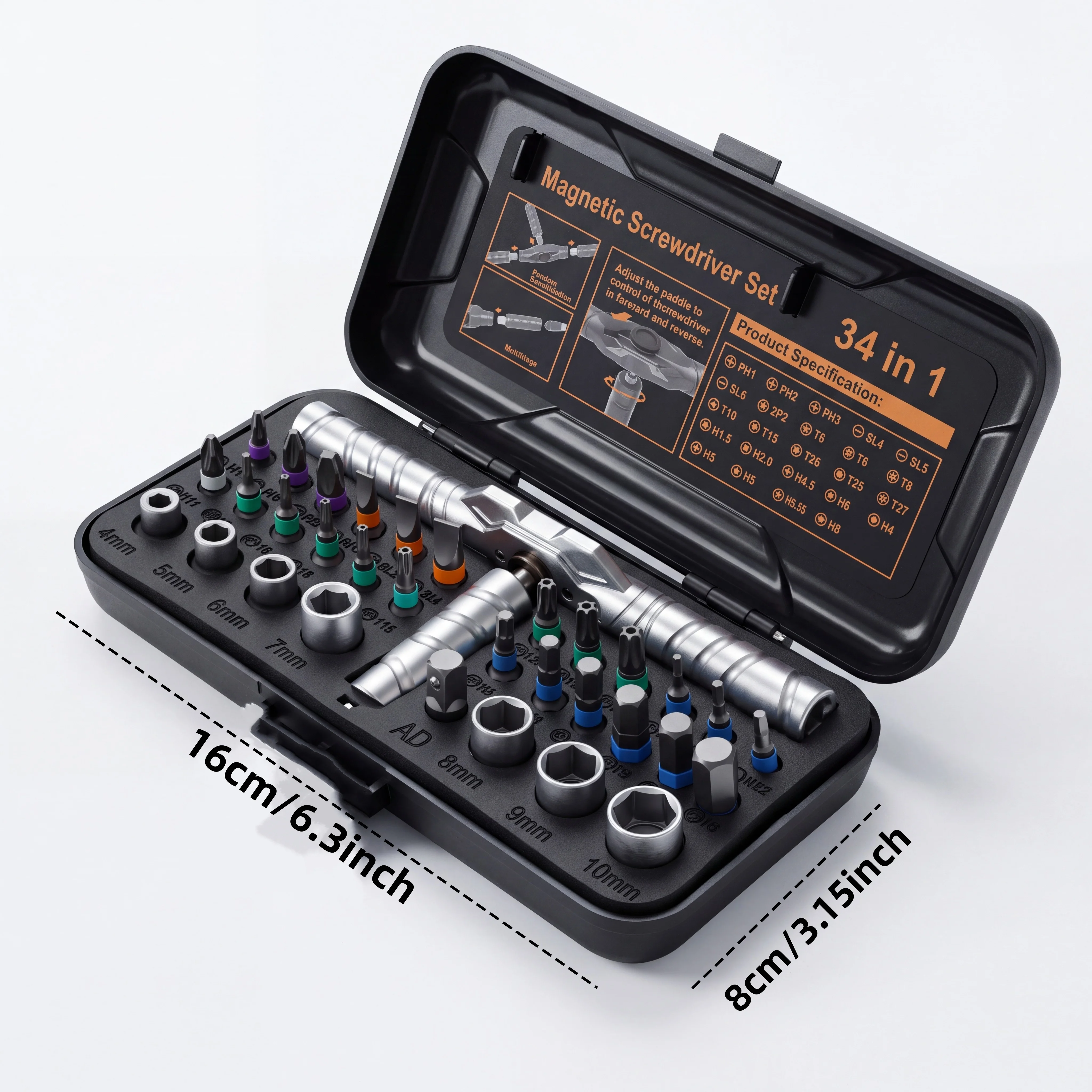 VMAN Precision 34in1 Magnetic Ratchet Screwdriver Set Detachable T-Handle Magneticizer Fix Furniture, Electronics & Glasses