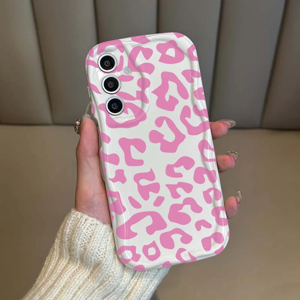 Pink Leopard Pattern Phone Case For Samsung Galaxy A73 A71 A57 A56 A55 A54 A53 A51 A17 A16 A06 A05 Soft Wave Oil Cover
