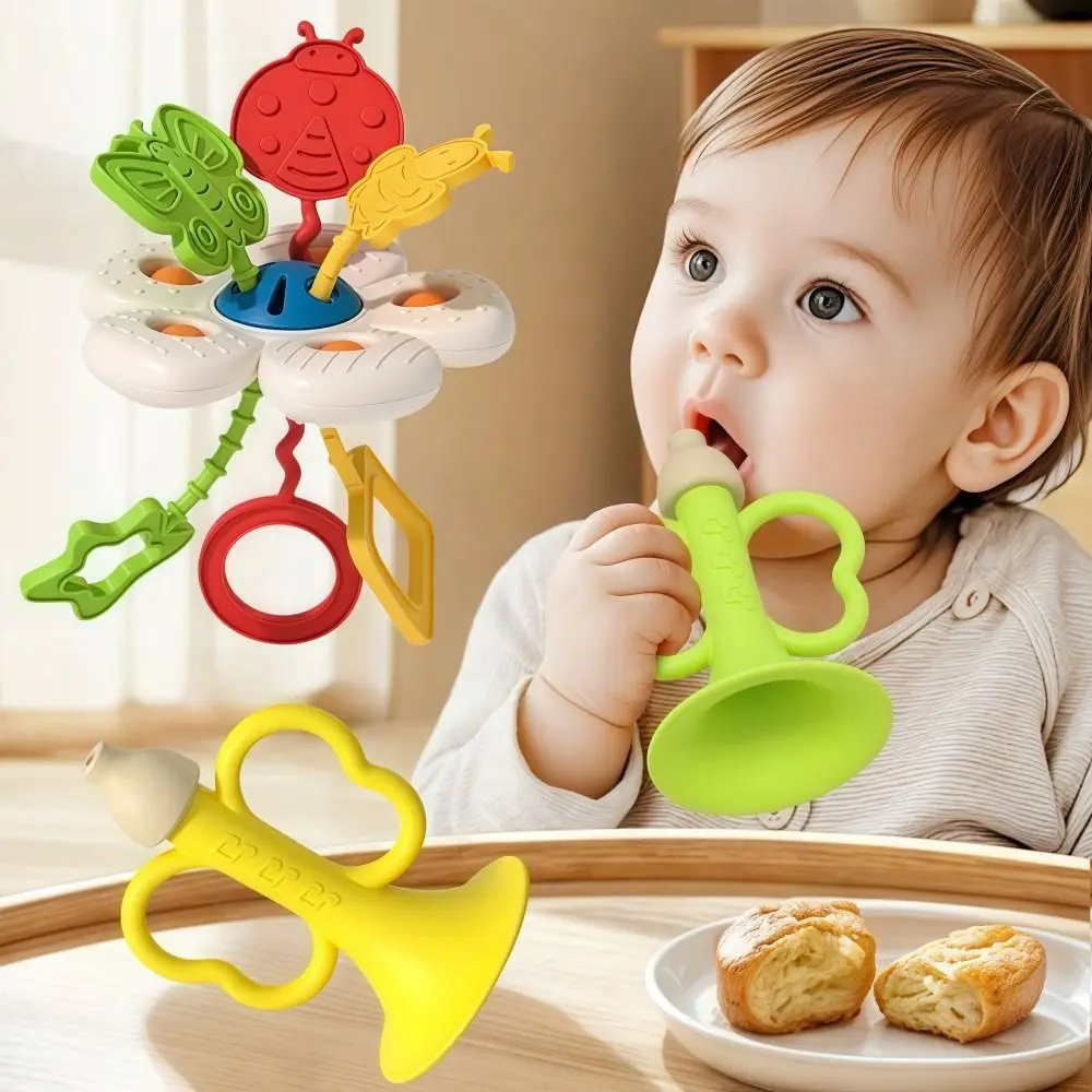 Giocattoli sensoriali per bambini per uso alimentare Educazione precoce Morbido silicone Neonato Giocattoli da masticare Tromba Fiori Giocattoli da viaggio per bambini For1-2 anni