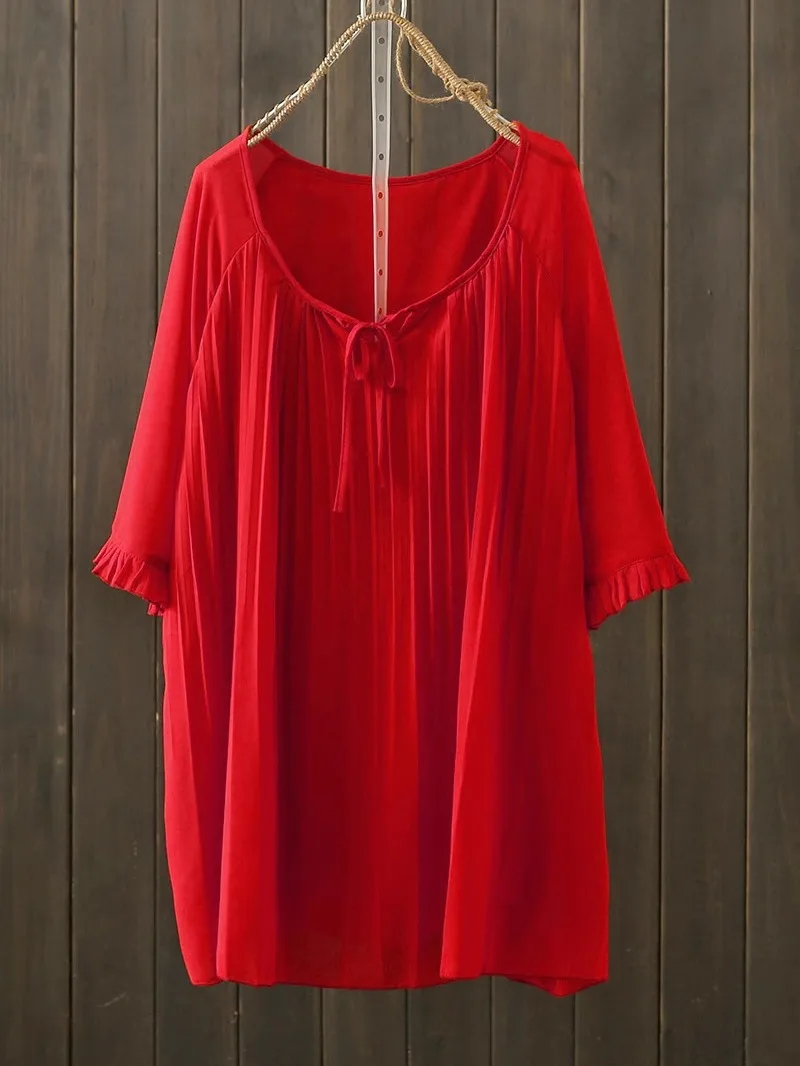 Summer plus Size 260lbs Unique Short Sleeve Slimming Chiffon Top Loose Belly Covering Fairy Atmosphere Seven-Quarter Sleeve Top