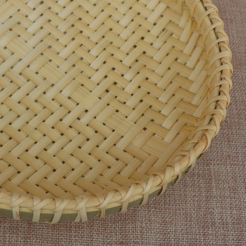 Handcrafted round Bamboo Basket Sun-drying Tray Fruit Plate Elliptical Steamed Bun Basket Household Farm Use Serving Tray