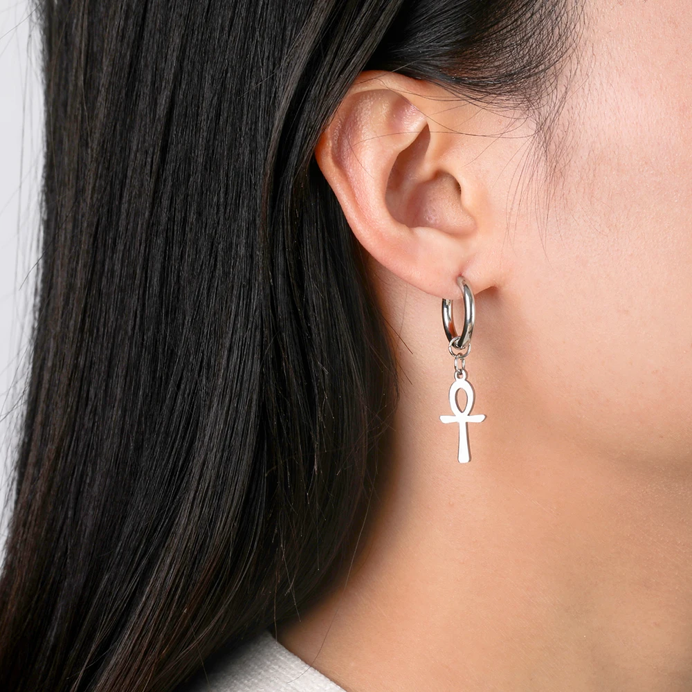Dawapara alte ägyptische Symbol Ohrringe Auge von Horus und Ankh Kreuz Hieroglyphen Ideograph Schutz Amulett Edelstahl – Detail 9