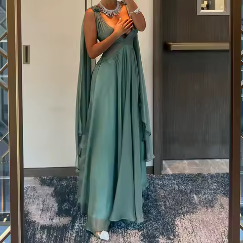 CustomizedTemperament Straight Floor Length V-Neck Chiffon Sleeveless Pleats Evening Dress Fashion Photo Color فساتين سهره نسائي