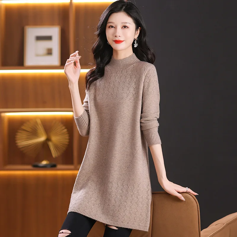 プルウーマン服新しいハーフタートルネック暖かいプルオーバートップス女性ジャンパー基本的な着用ショートドレス秋冬ニットウェアセーター