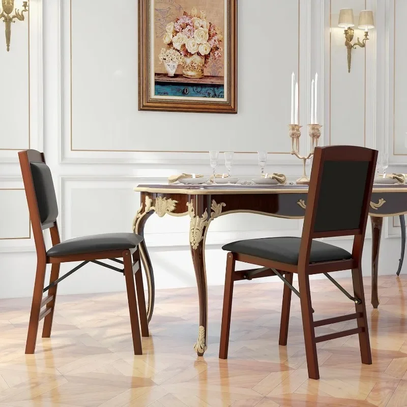 Chaises de Salle à Manger Pliables avec Siège Rembourré en PVC, Dossier Haut, d'Appoint en Bois