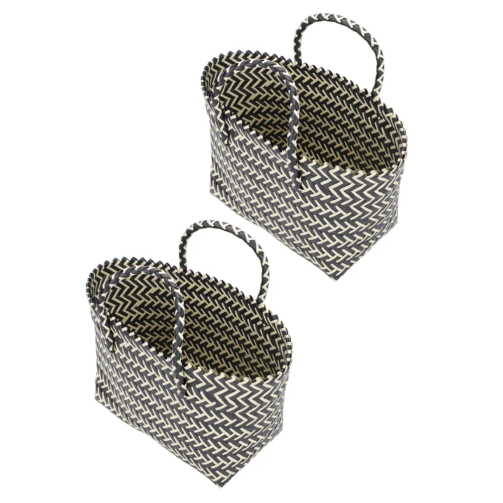 

2 Pcs Handmade Woven Women Bags Small Plastic Baskets with Handle for Shopping Storage Portable Sturdy Handles