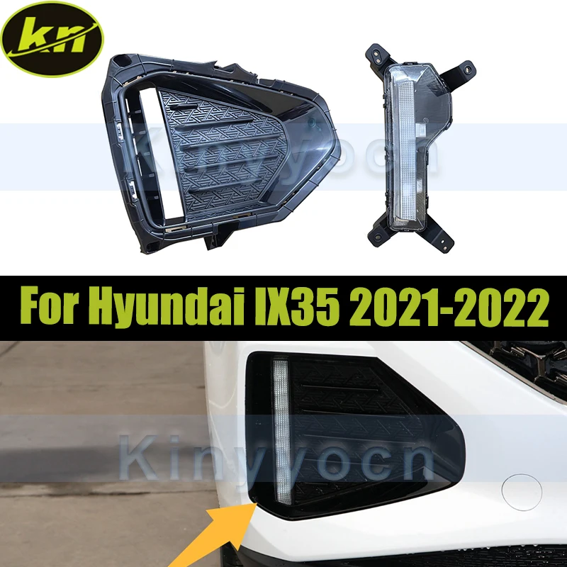 

Front Bumper Fog Lamp Light Fog Grille Cover For Hyundai IX35 2021-2022 DRL Fog Lamp Cover Bezel Replacement