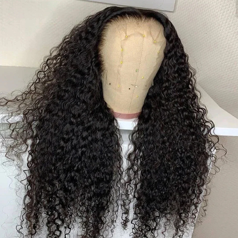 

26Inch Black Kinky Curly 180Density Lace Front Wig For Black Women Baby Hair Heat Resistant Glueless Daily Wig