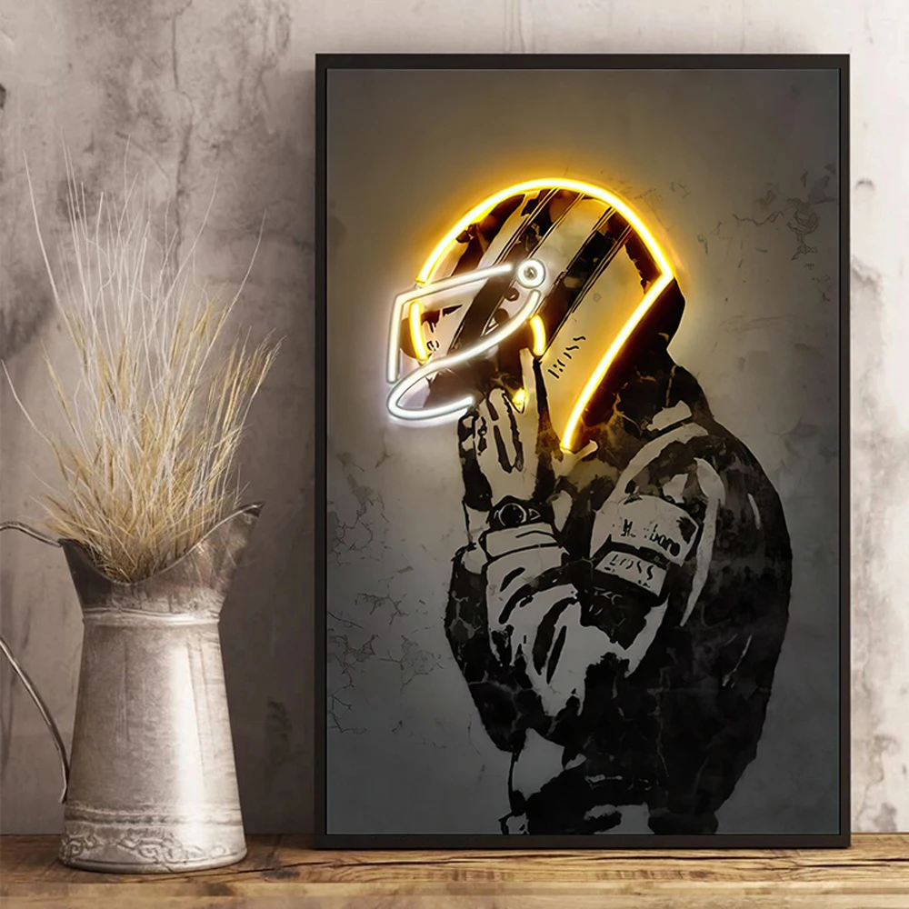 Neon Helmet Ayrton Senna F1 Poster Prints Formula 1 Legend Driver Wall Art Canvas Painting Racer Picture for Living Room Decor