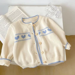 Autumn new baby clothing, 0-3 year old baby girl jacquard love cotton yarn knitted sweater jacket