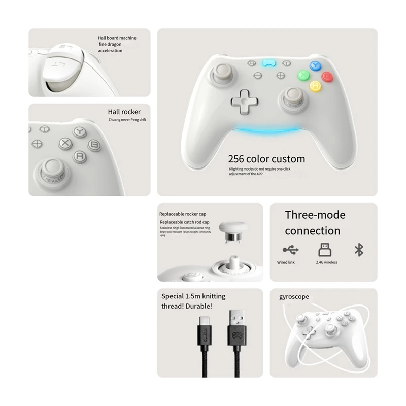 For PB TAILS CRUSH Wireless Gamepad For PC Computer Edition Dual Hall Bluetooth RGB Lighting Switch Grip Durable Easy Install