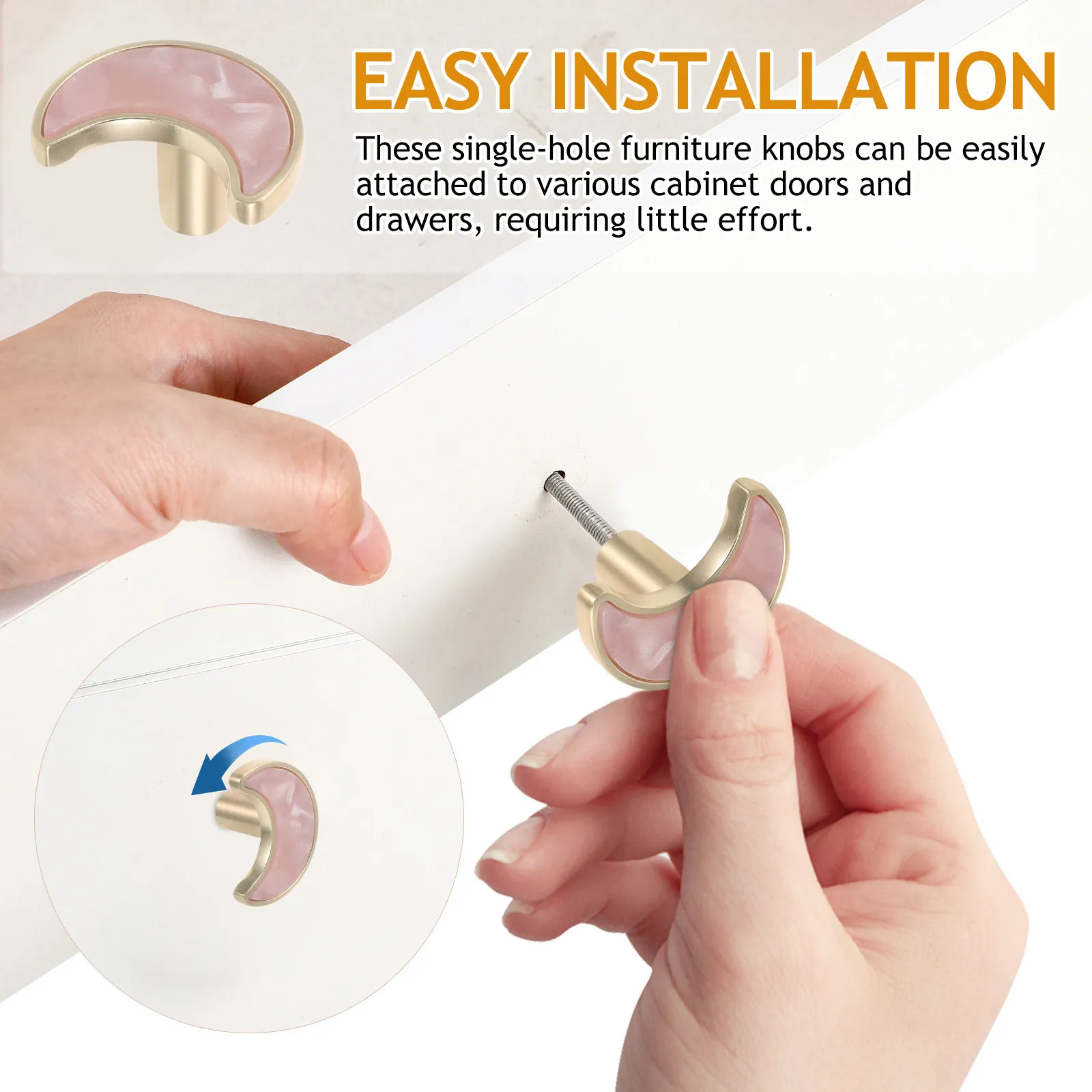 1Pair Moon Shaped Cabinet Handles Zinc Alloy Modern Single Hole Pulls for Kitchen Drawer Wardrobe Dresser Hardware