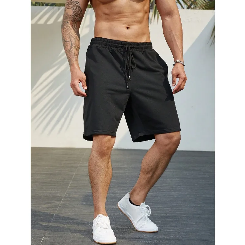 شورت رجالي برباط صلب مقاس كبير باللون الأزرق الداكن والأسود. ملابس رياضية قطنية، ولياقة بدنية، وشورت مريح كاجوال للرجال #4