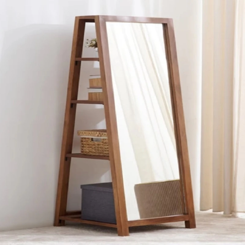 Smart space-saving ladder mirror with integrated storage rack for easy organization