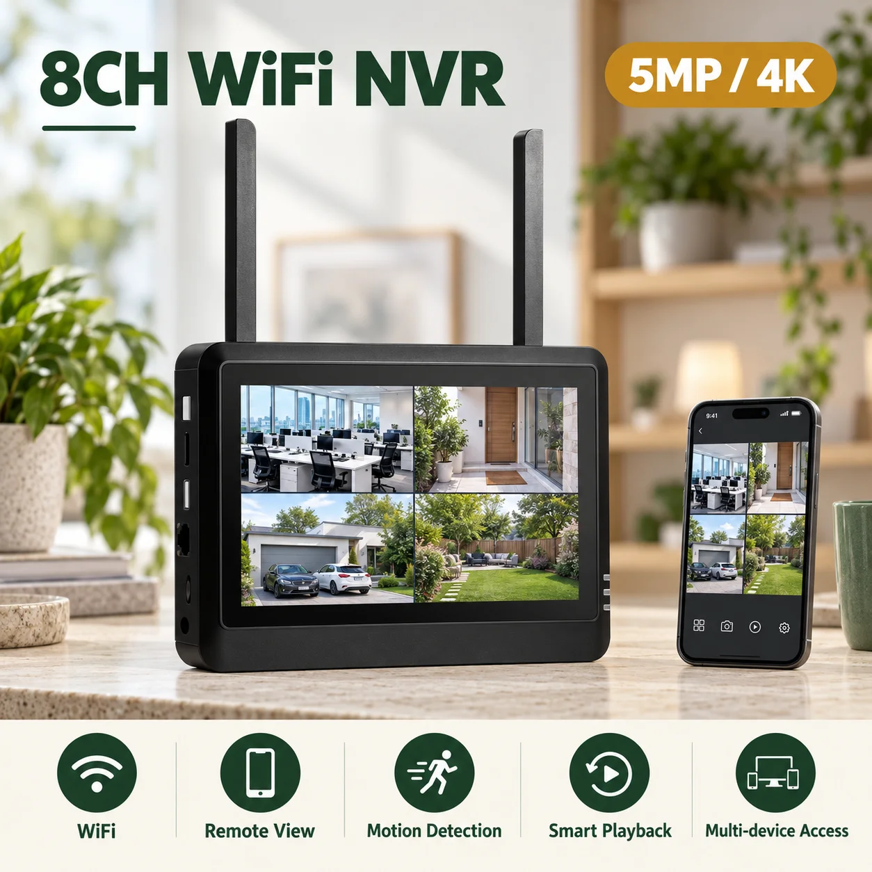 8CH Wireless WiFi Monitor NVR Security System 7 Inch Screen H.265 Face Detection CCTV Network Video Recorder ICSEE XMEYE 4K 4CH