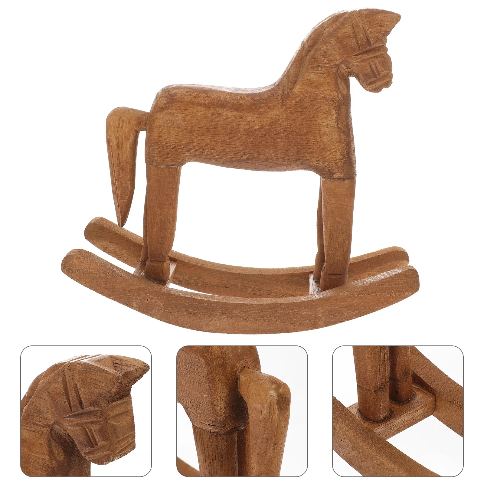 

2pcs Wooden Rocking Horse Desktop Ornament Mini Decorative Display Shelf Bookcase Table Bedside Stable Lightweight