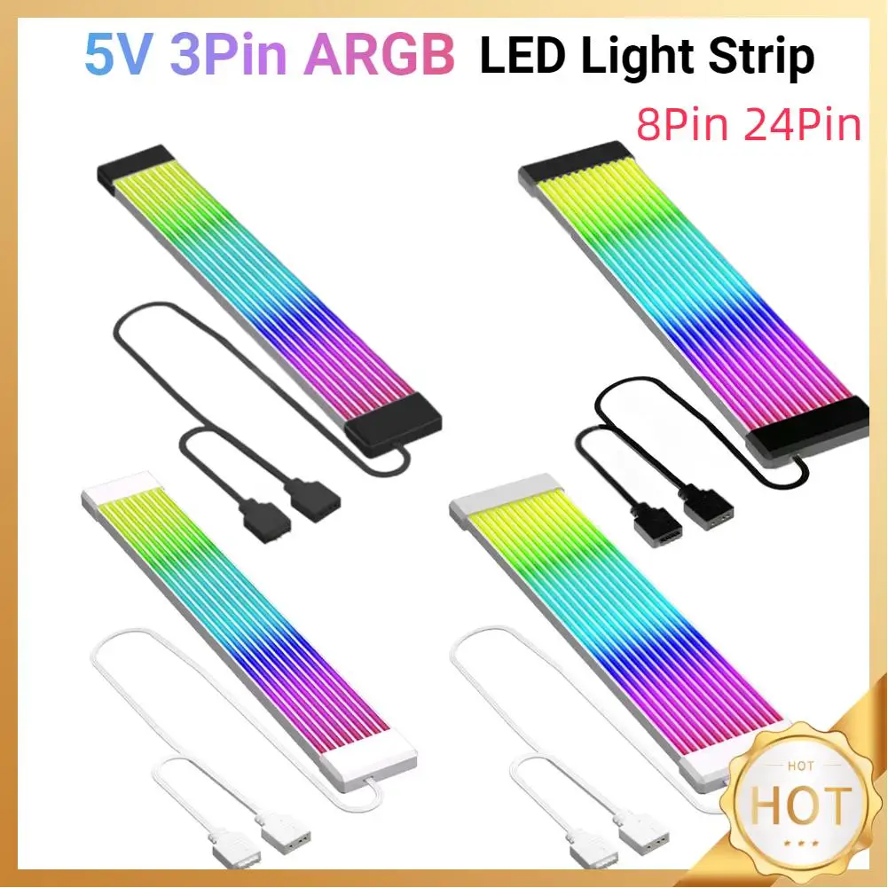 5V 3Pin PC ARGB GPU Cable 8Pin 24Pin PSU RGB Cable Extensions Flexible LED Strip Light DIY Kit for Computer Power Supply