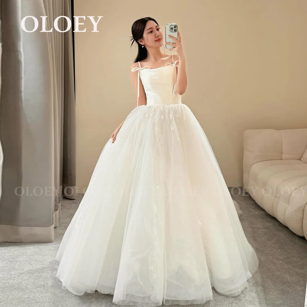 

OLOEY Simple Spaghetti Straps Korean Wedding Dress Photo Shoot Floor Length A Line Bridal Gown Soft Tulle Corset Customized