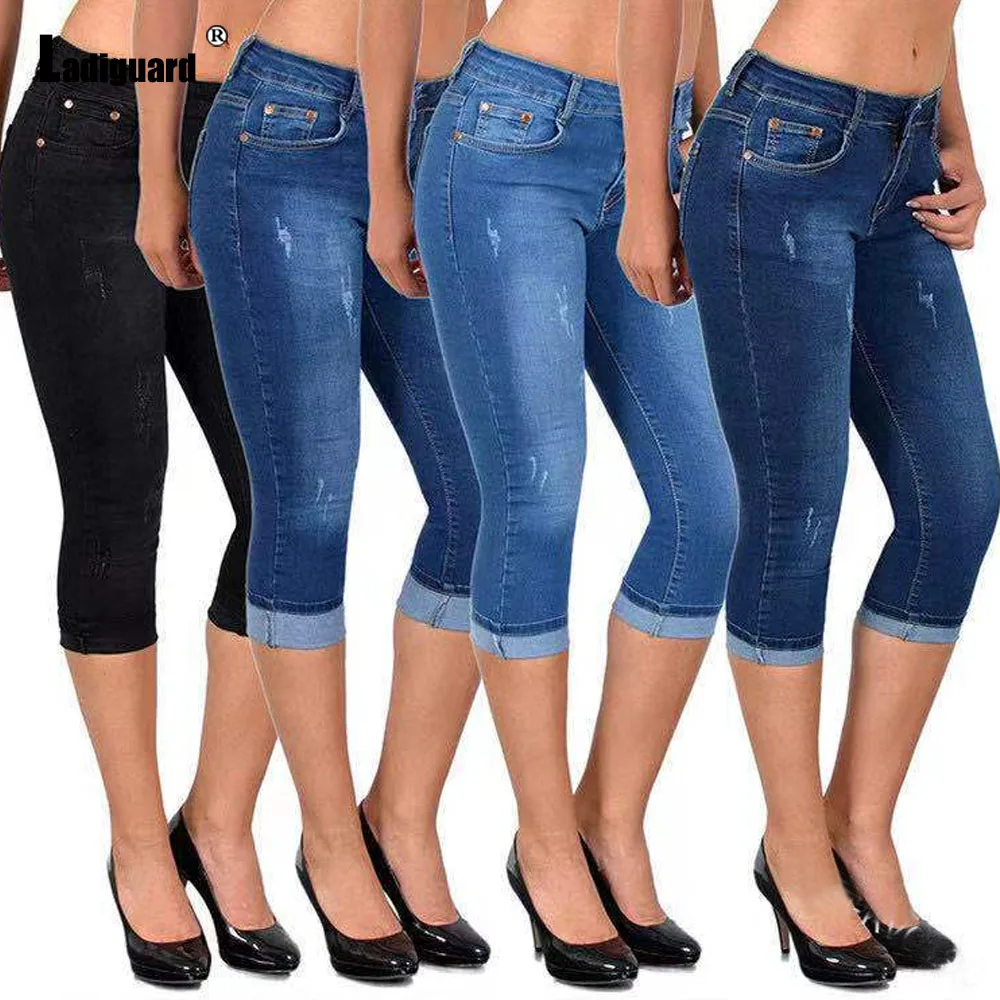 

Women Stand Pocket Demin Pants Girls Streetwear Sexy Ripped Jeans High Cut Skinny Trouser 2023 Europe Fashion Calf-Length Pants