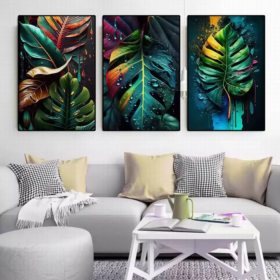 

Green Plant Leaves Picture Diy Diamond Painting Triptych Abstract Landscape Full Drill Mosaic Embroidery Kits 3 Pieces/Set