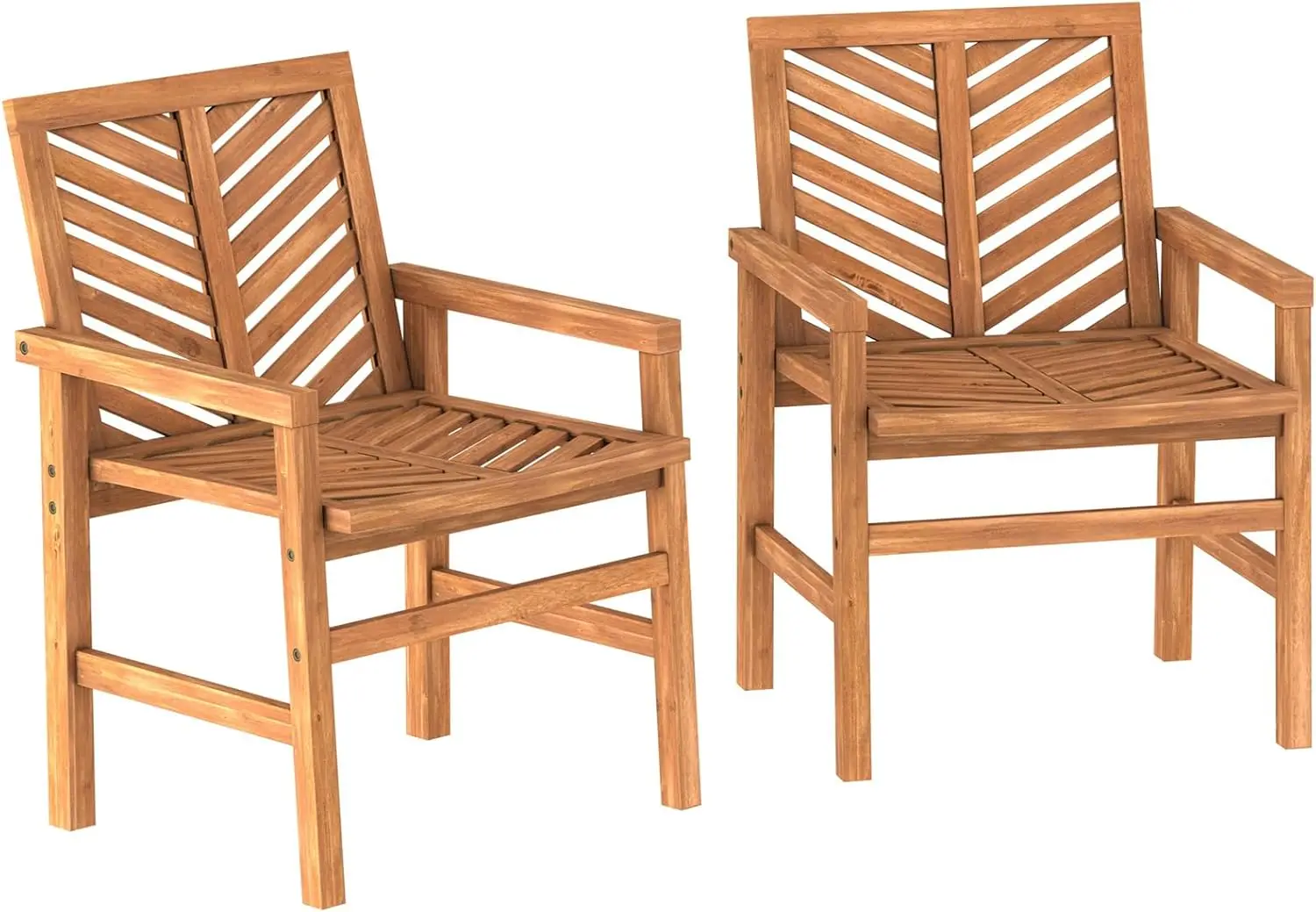 

Walker Edison 2 Piece Outdoor Patio Chevron Wood Chair Set All Weather Backyard Conversation Garden Poolside Balcony, Set of 2,