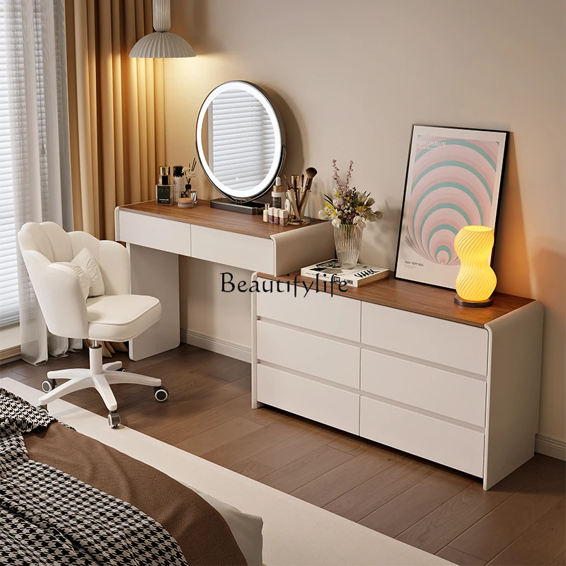 

Cream style dresser integrated retractable modern simple solid wood makeup table