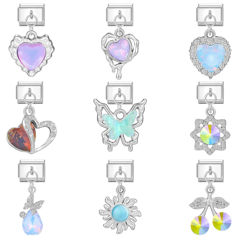 

Fashion Zircon Love Flower Series Cherry Butterfly Pendant Charm 9mm Stainless Steel Bracelet DIY Women Jewelry Birthday Gift