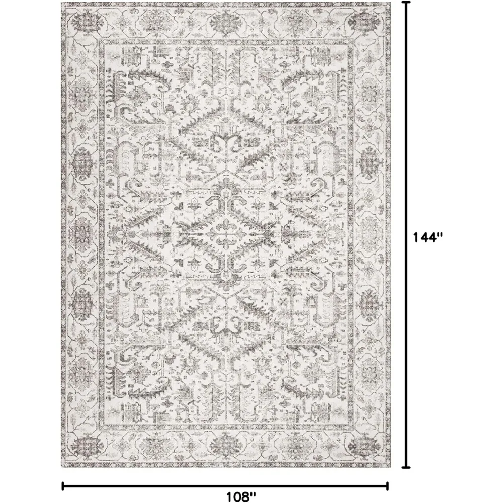 Washable Soft Vintage 9x12 Area Rugs for Living Room - Large Non-Slip, Stain Resistant Traditional Indoor Floor Covering