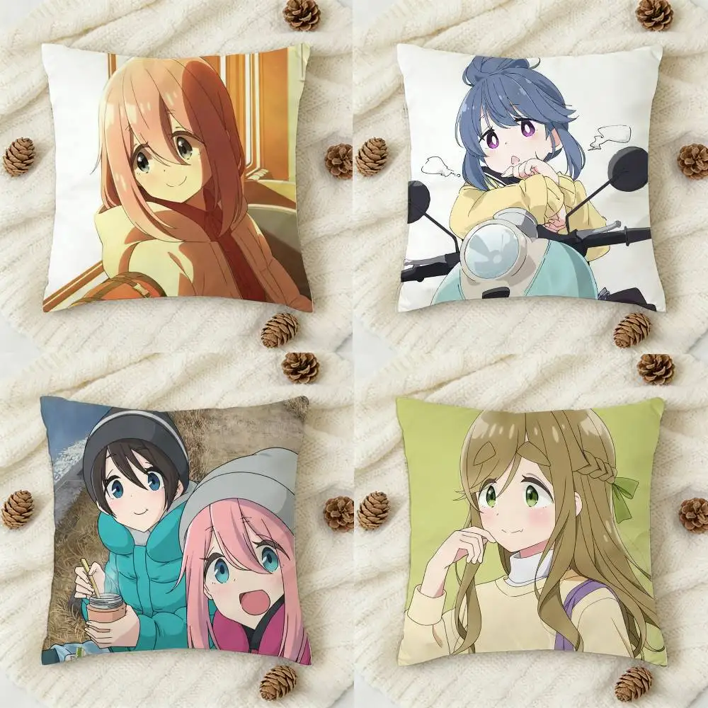 

Anime Yuru Camp Season Double-sided Printed Square Decorative Cushion Cover for Sofa Living Room Home Decor