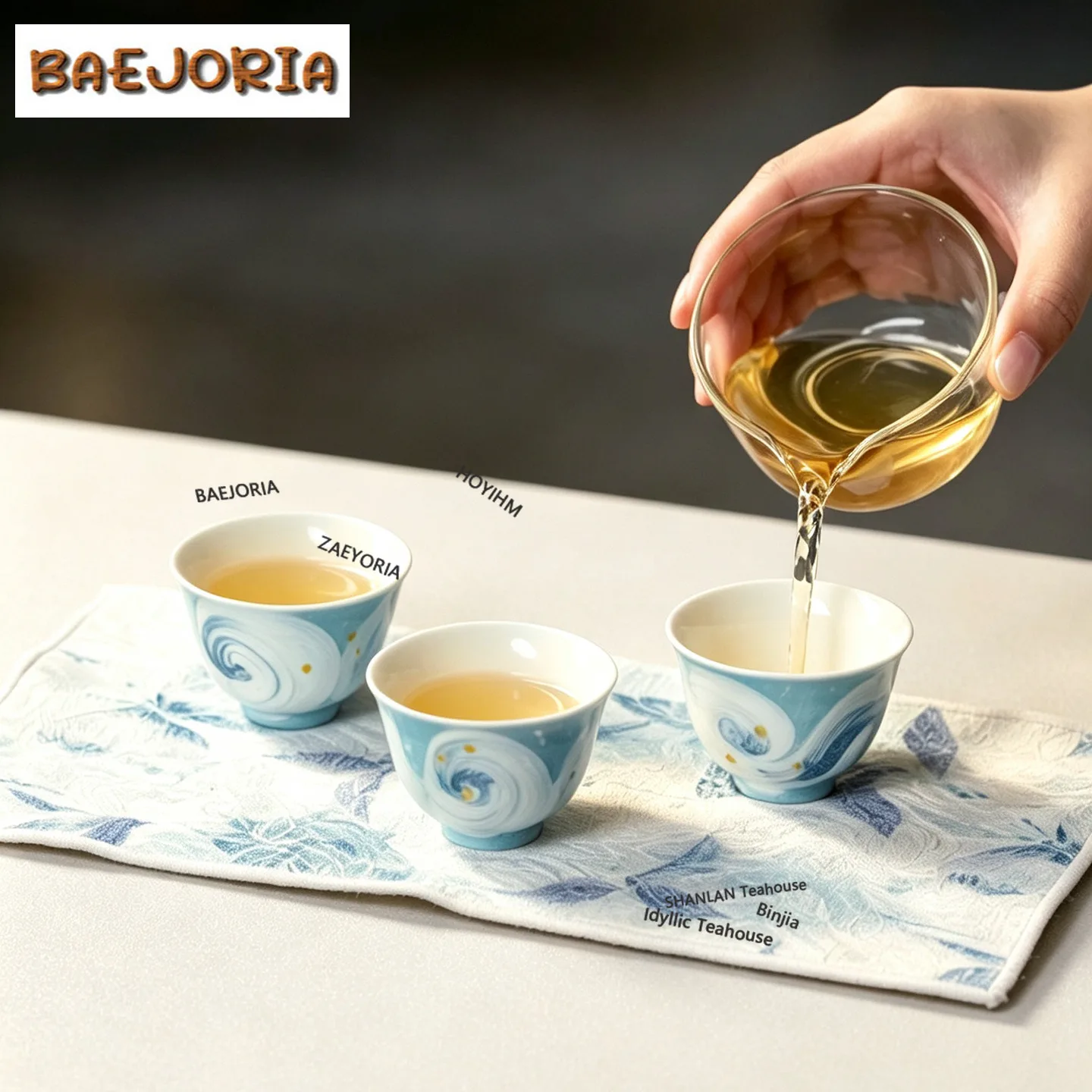 BAEJORIA Hand-painted Oil Painting Style Blue Starry Sky Tea Set Complete Set Retro Tea Ceremony Set Teapot And Tea Cup Set Cha