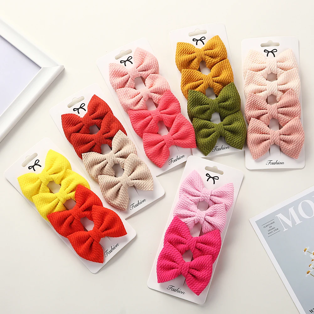 4Pcs/Set 7cm Bullet Hair Clip Cloth Covered Safety Hairpins Newborn Baby Girl Solid Bow Hairgrips BB Barrettes Korean Headwear