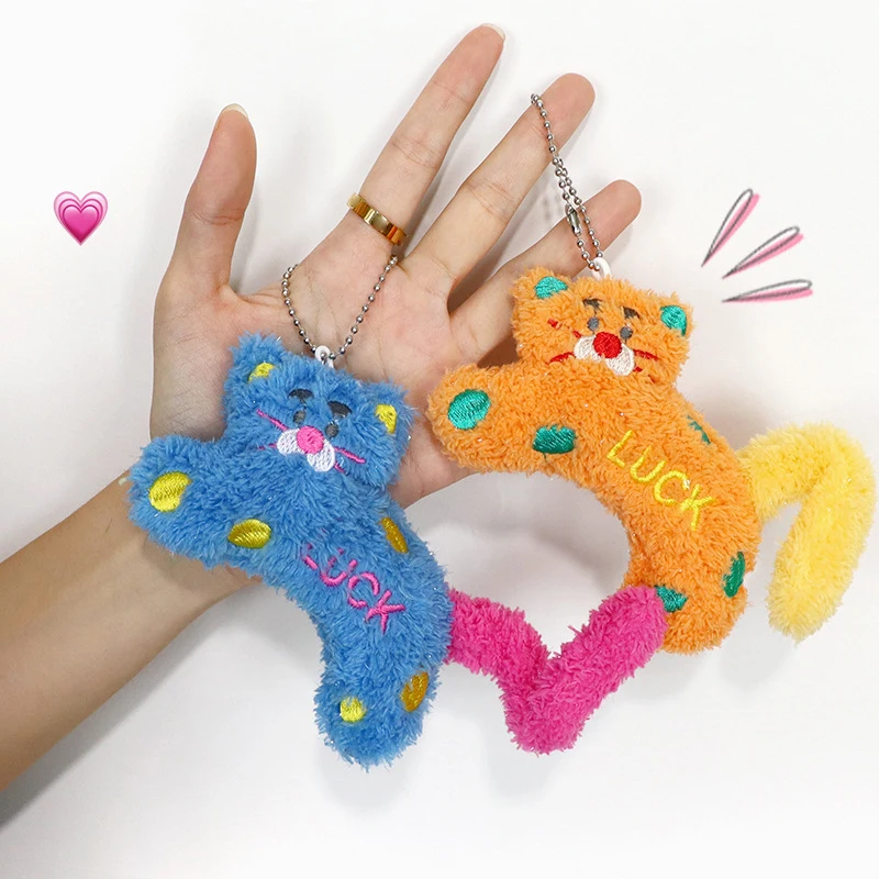 Creative Cartoon LUCK Polka-dot Cat Plush Toy Pendant Stuffed Animal Doll Keychain Twisting Tail To Decompress Kitten