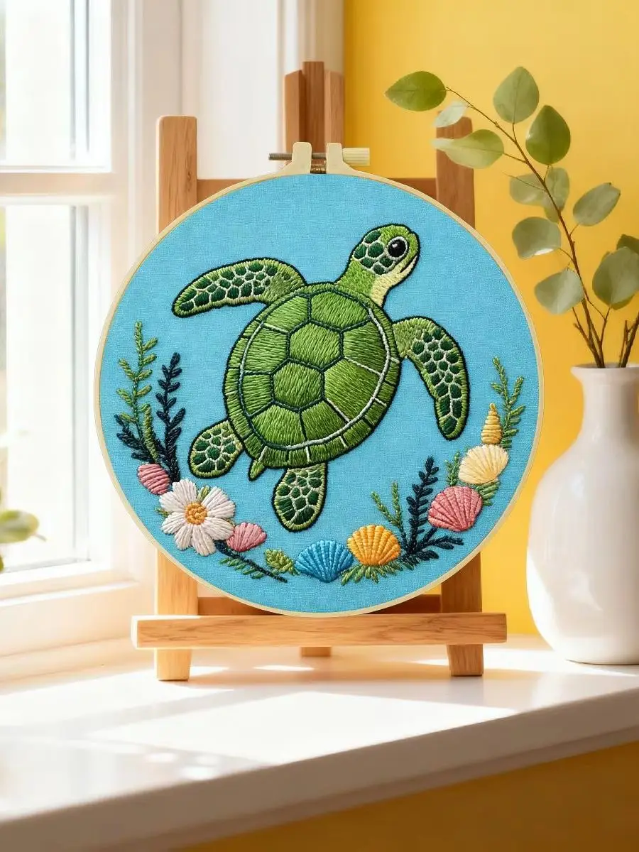 1 Stück 20X20CM/15X15CM 7,87/6,3 Zoll Meeresschildkröten-Stickerei-Starter-Kit DIY-Kit DIY-Stickerei-Set Handarbeiten Heimdekoration – Detail 6